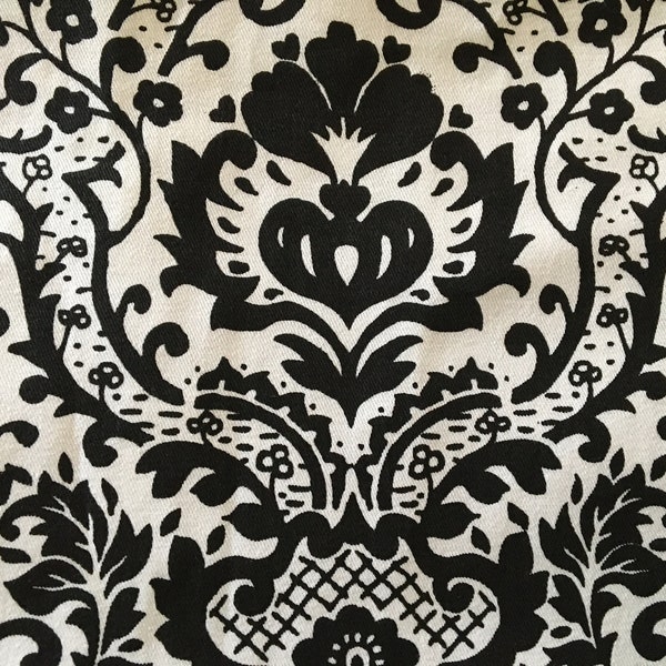 Vintage Black White Damask Cotton Fabric