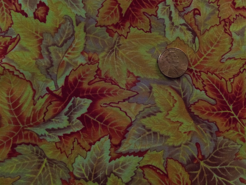 Vintage Red Burgundy Orange Yellow Gold Fall Autumn Maple Leaves Leaf Cotton Quilt Fabric