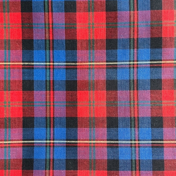 Vintage Red Blue Black Green Yellow Plaid Cotton Fabric