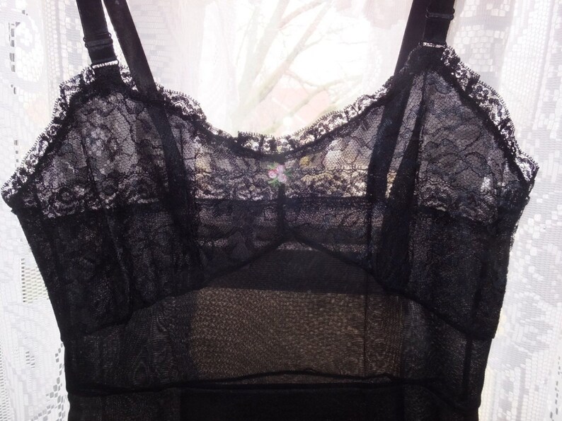 Fabulously Feminine Vintage Black Nylon Sheer Lace Full Slip