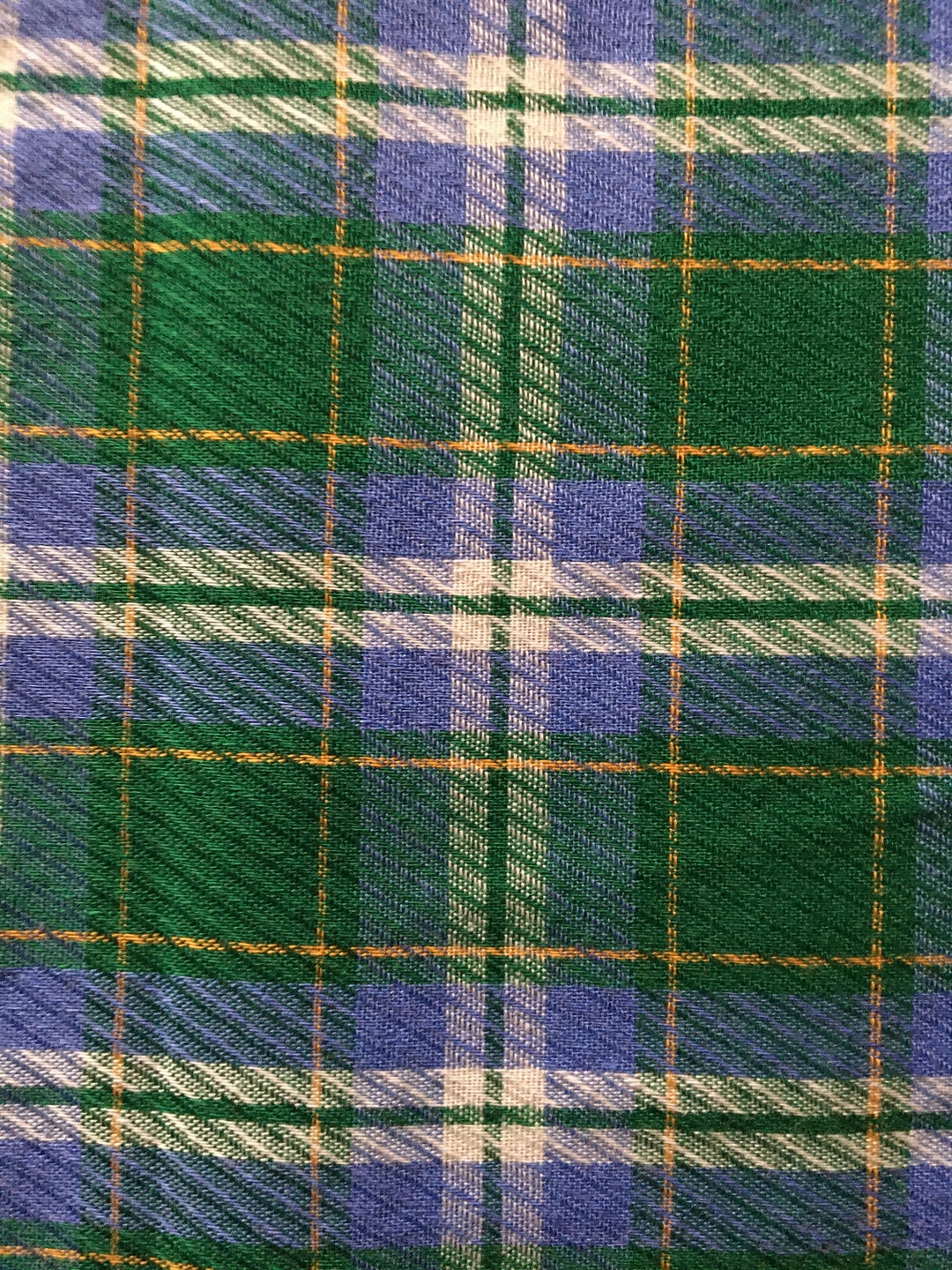 Vintage Green Blue Yellow White Tartan Plaid Cotton Fabric Etsy