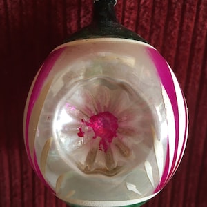 Vintage Weihnachtsbaum Merkur Glas eingerückt Pink Grün Silber Weiß Ornament