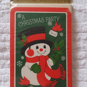 8 Vintage Stempel Eine Weihnachtsparty Schneemann Schneeflocken Einladungen