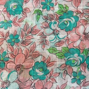 Vintage Floral Cotton Fabric: Pink, Aqua, Green Sheer Material