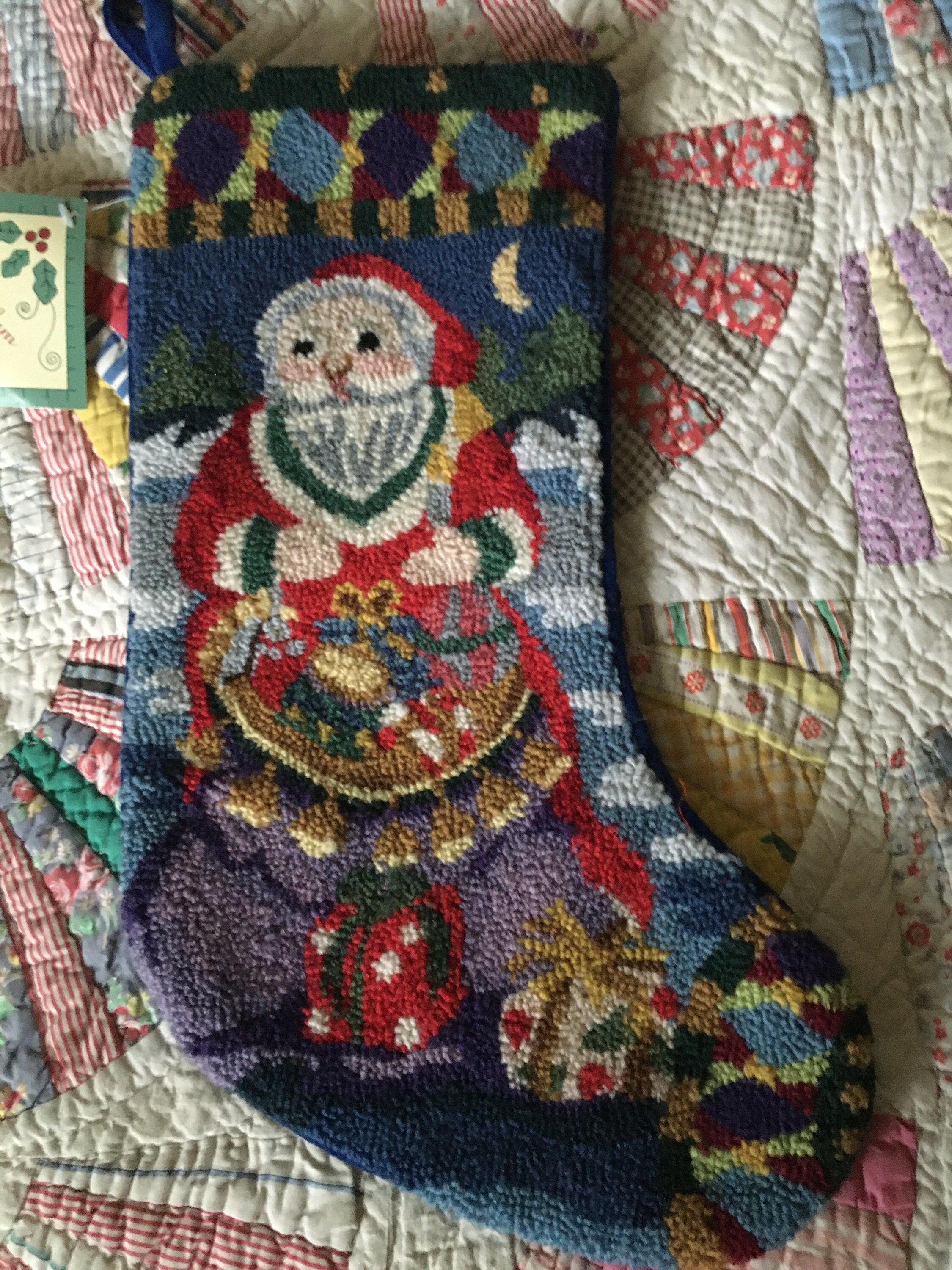 Vintage Christmas Stocking Snowman, Large Needlepoint Velvet