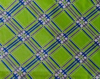 Vintage Green Purple Blue White Plaid Cotton Fabric