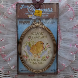 Vintage 1981 Paragon Craft Gallery Little Charmers Hatching Chicks New Baby Framed Embroidery Kit