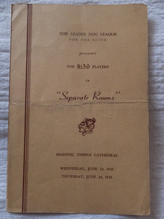 Vintage 1943 Masonic Temple Cathedral Detroit Michigan The Leader Dog League For The Blind Separate Rooms Play Playbill Program
