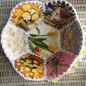 Cesta de cartões comemorativos de flores florais de jardim vintage de crochê à mão