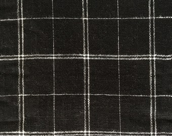 Vintage Black White Check Plaid Cotton Fabric