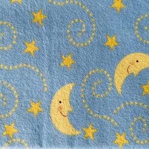 Vintage Man in the Moon Starry Night Blue Yellow Cotton Flannel Fabric