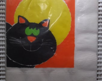 16 Vintage Hallmark Halloween Big Black Cat Moon Paper Napkins