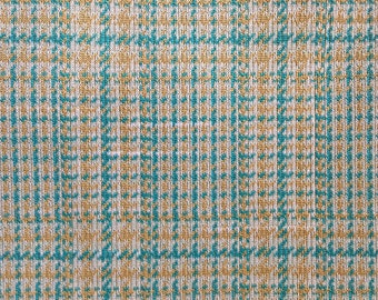 Vintage 1960's Retro Mod Aqua Blue Yellow Gold Houndstooth Plaid Polyester Fabric