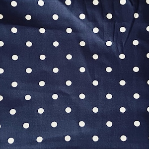Vintage Navy Blue White Polka Dot Cotton Fabric