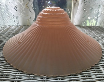 Vintage 1950's Mid Century Retro Pink Frosted Pleated Scalloped Glass 3 Hole Chain Ceiling Light Fixture Shade