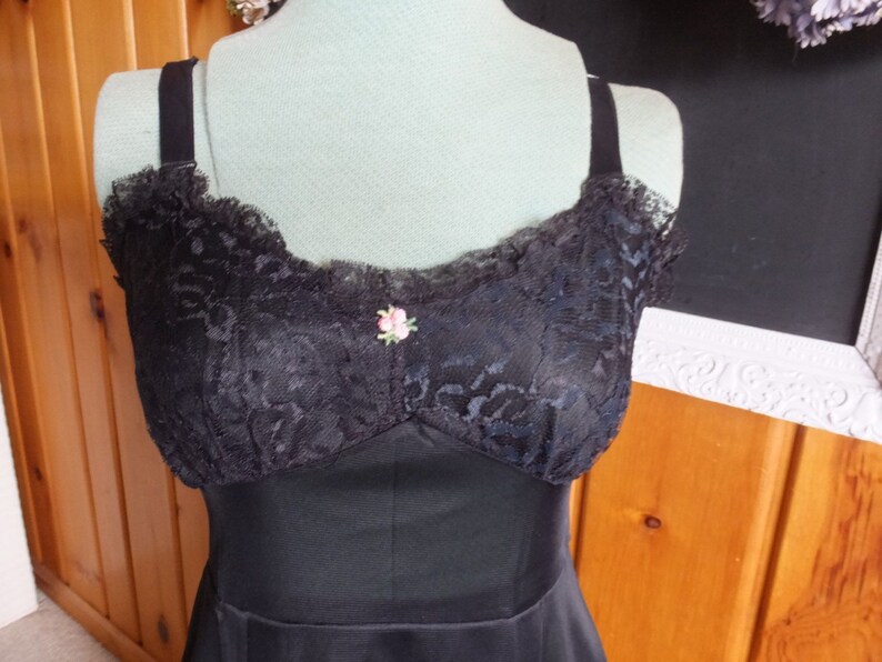 Fabulously Feminine Vintage Black Nylon Sheer Lace Full Slip