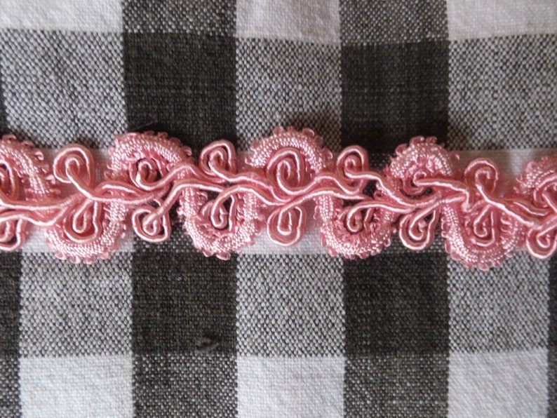 Vintage 1960's Gorgeous Pink Braided Embroidered Lace Trim image 3
