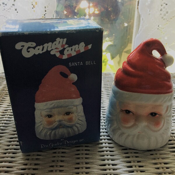 Vintage 1982 Handpainted Ron Gordon Designs Christmas Candy Cane Ceramic Santa Bell