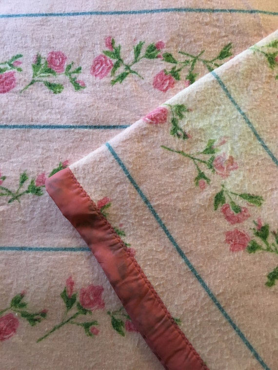 Vintage Chatham Cottage Charming Pink Roses Blue Green Floral Stripe Acrylic Blanket Etsy
