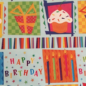 Vintage Happy Birthday Cupcakes Candles Gift Wrap Wrapping Paper