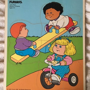 Vintage 1991 Cabbage Patch Playskool Let's Play Wooden Tray Puzzle 8 Wood Pieces 2-5 Years #240-04