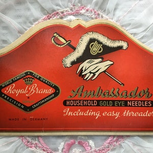 Vintage Ambassador Household Gold Eye Needles Made In Germany Needle Case Card Book