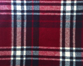 Vintage Burgundy Red Navy Blue White White Plaid Cotton Flannel Fabric