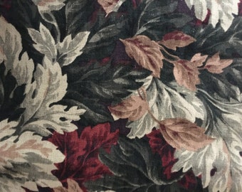 Vintage Tropical Plant Leaf Leaves Green Red Burgundy Pink Beige Cotton Designer Fabric