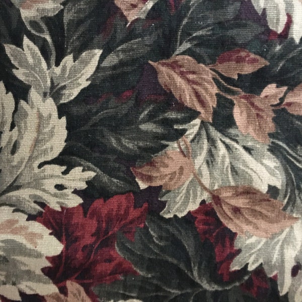 Vintage Tropical Plant Leaf Leaves Green Red Burgundy Pink Beige Cotton Designer Fabric