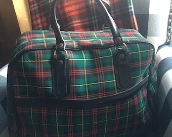 Vintage Retro Green Black Red Yellow Tartan Plaid Carry On Duffel Bag Luggage