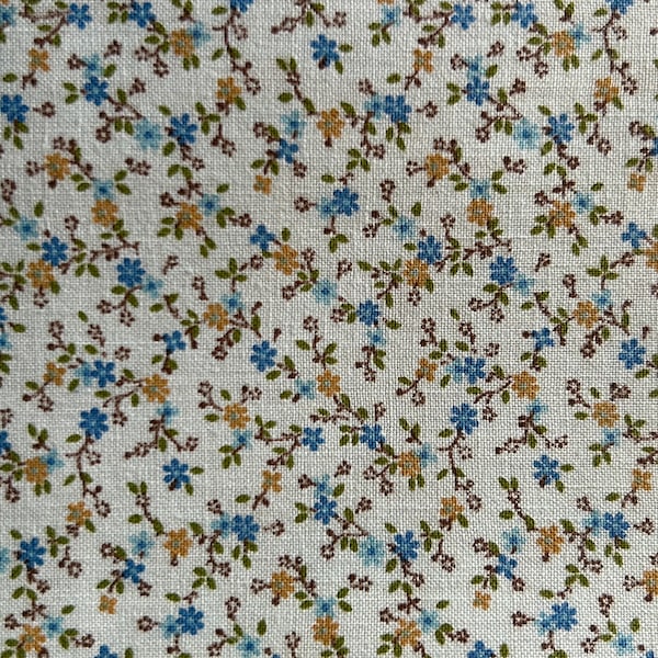 Vintage Miniature Blue Yellow Green Floral Flowers Cotton Fabric