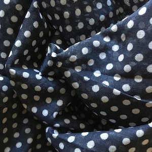 Vintage Navy Blue & White Polka Dot Sheer Cotton Organdy Fabric