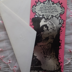 Vintage Hallmark tarjetas contemporáneas divertida chica victoriana encuentro padres tarjeta no utilizada con sobre