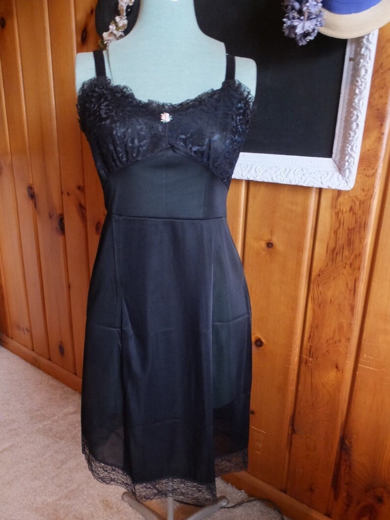 Fabulously Feminine Vintage Black Nylon Sheer Lace Full Slip