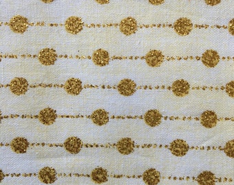 Christmas Gold Glitter Polka Dots on White Garland Cotton Fabric
