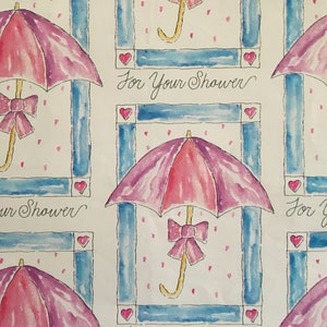 Vintage Baby Hochzeit Regenschirme Herzen Rosa Blau Geschenkpapier Geschenkpapier