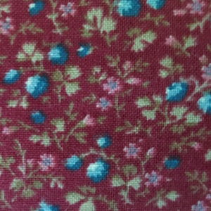 Vintage Cranston Print Works Miniature Pink Teal Blue Brown Floral Flower Garden Cotton Fabric