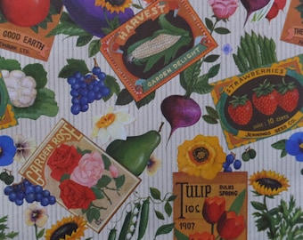 Vintage Seed Packets Flower Rose Tulip Vegetable Tomatoes Corn Fruit Strawberries Peas Sunflowers Pansy Daisy Gift Wrap Wrapping Paper