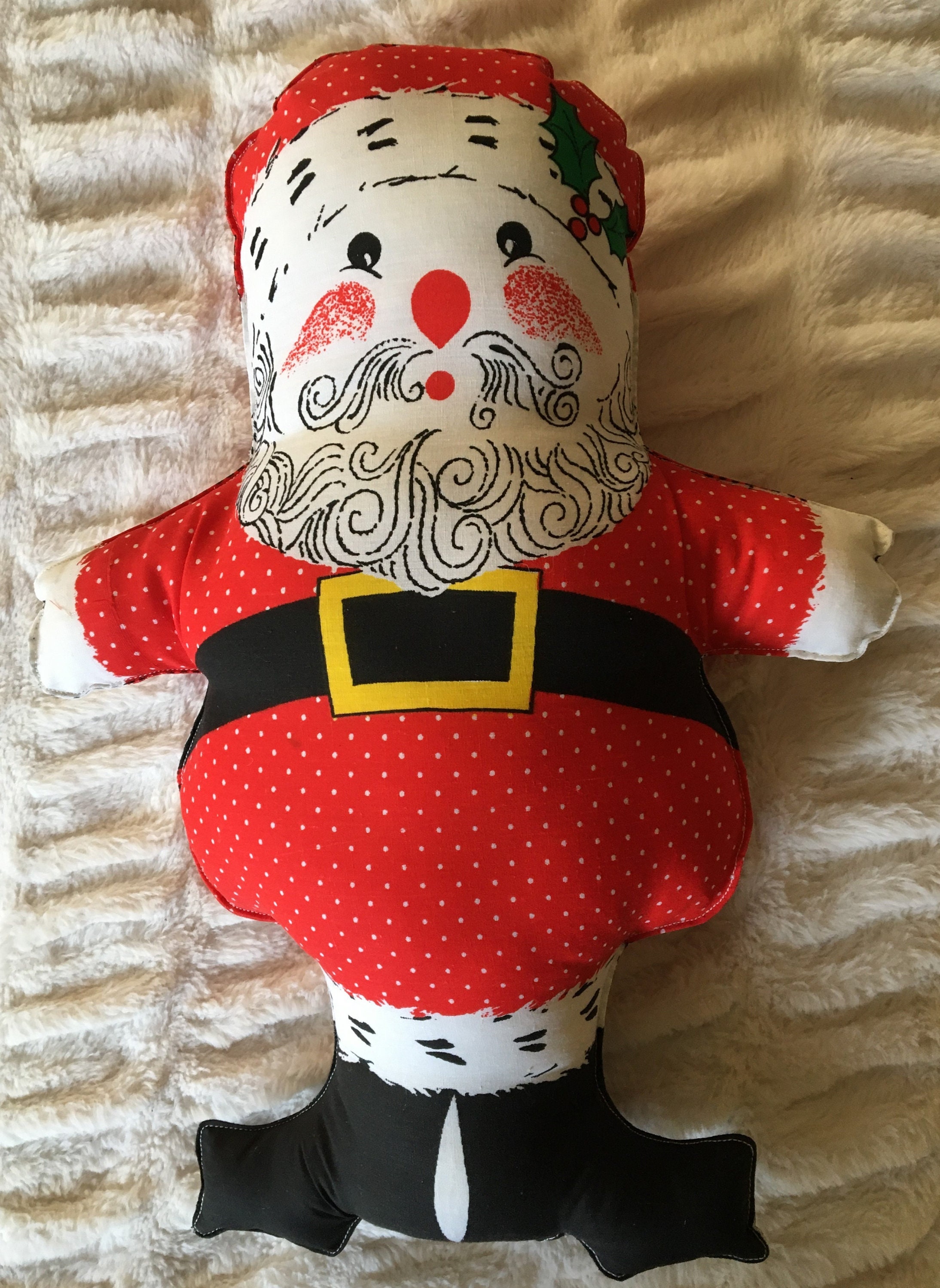 Vintage Christmas Stuffed Red White Polka Dot Santa Completed