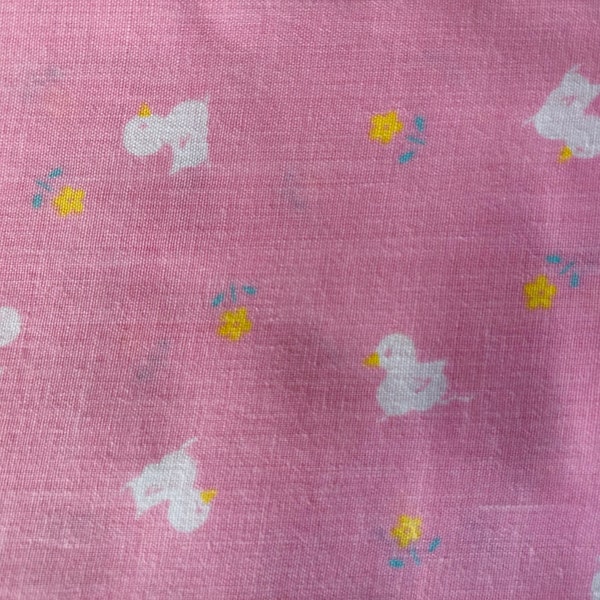 Vintage 1985 reliable Textiles Wesco Reltex Patterns Pink White Ducks Yellow Flowers Floral Cotton Fabric