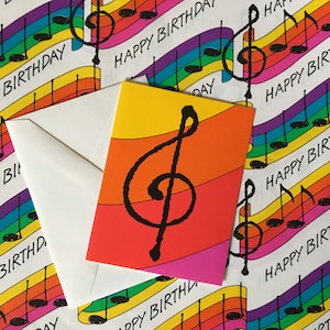 Vintage Happy Birthday Music Notes Papel de regalo de arco iris Papel de regalo y tarjeta de regalo a juego