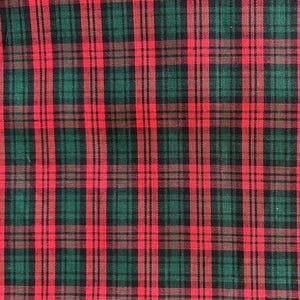 Vintage Red Green Plaid Cotton Fabric