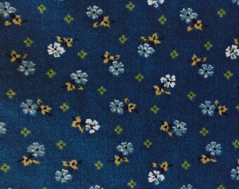 Vintage Cranston Print Works Teal Blue Green White Yellow Gold Flowers Floral Garden Lightweight Cotton Fabric