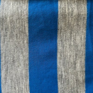Vintage 1970&#39;s Retro Blue Gray Wide Stripe Striped Cotton Jersey Knit Fabric