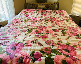 Vintage Heritage Quilts Victoria Pink Green Floral Garden Acetate Taffeta Bed Cover Bedspread Comforter