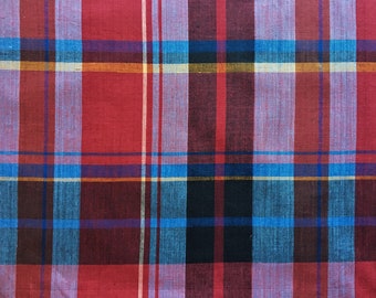 Vintage Red Blue Black Yellow Plaid Cotton Fabric