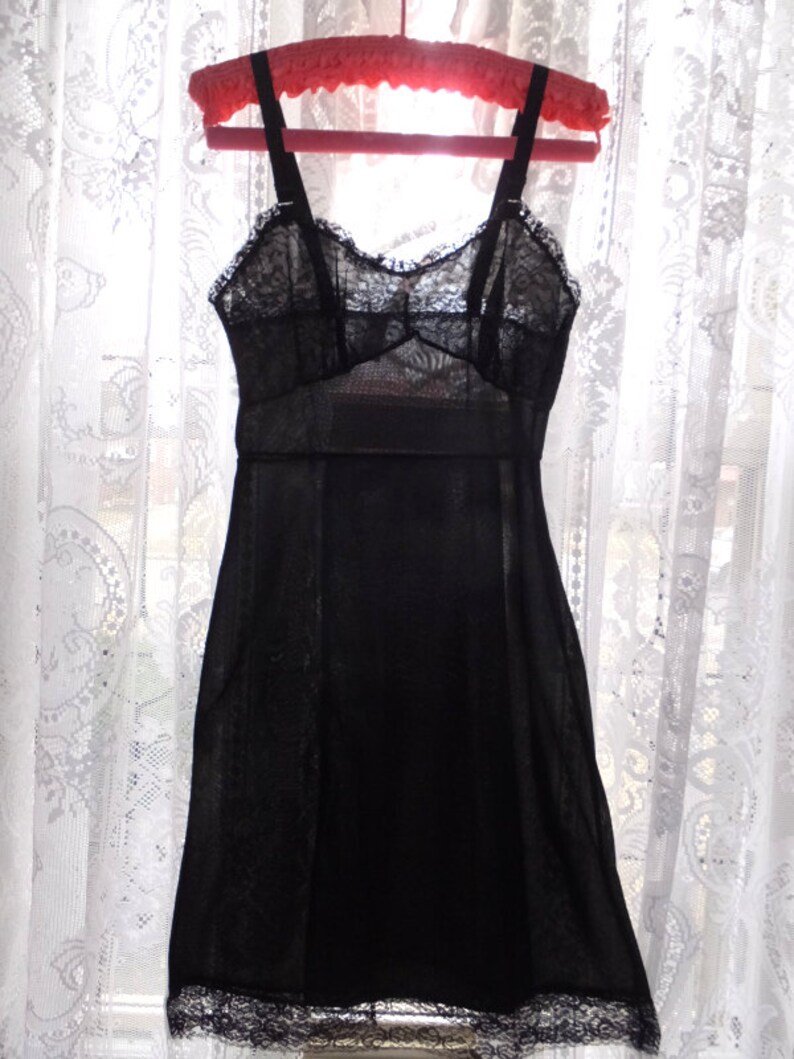 Fabulously Feminine Vintage Black Nylon Sheer Lace Full Slip