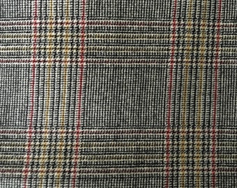 Vintage Black Red Gold White Plaid Cotton Fabric