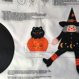 Vintage Cranston Print Works Halloween Witch and Cat in Pumpkin to Make Fabric Panel