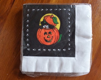 16 Vintage Halloween Black Cat Pumpkin Princess Paper Cocktail Napkins